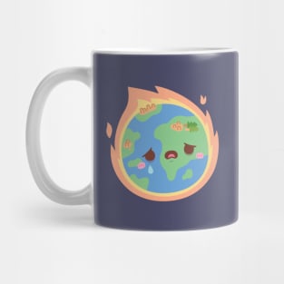 Sad Earth On Fire Global Warming Mug